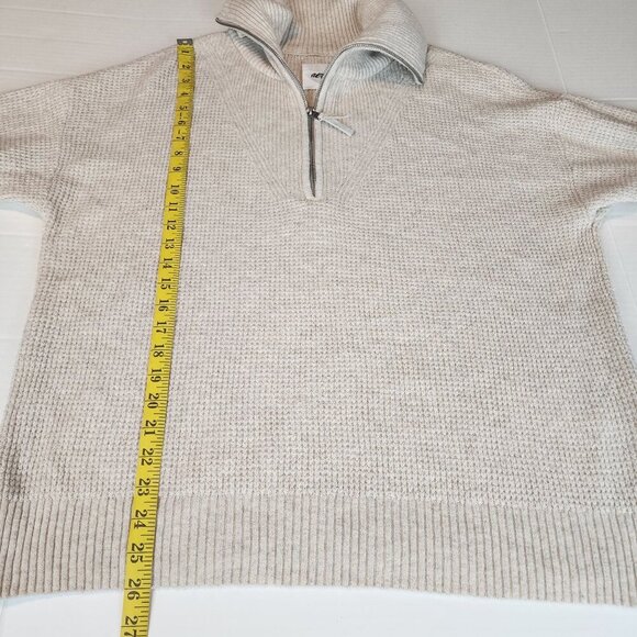 Aerie Sz Medium Beige Waffle Knit Half-Zip Sweater Ribbed Mock Neck - Picture 10 of 12